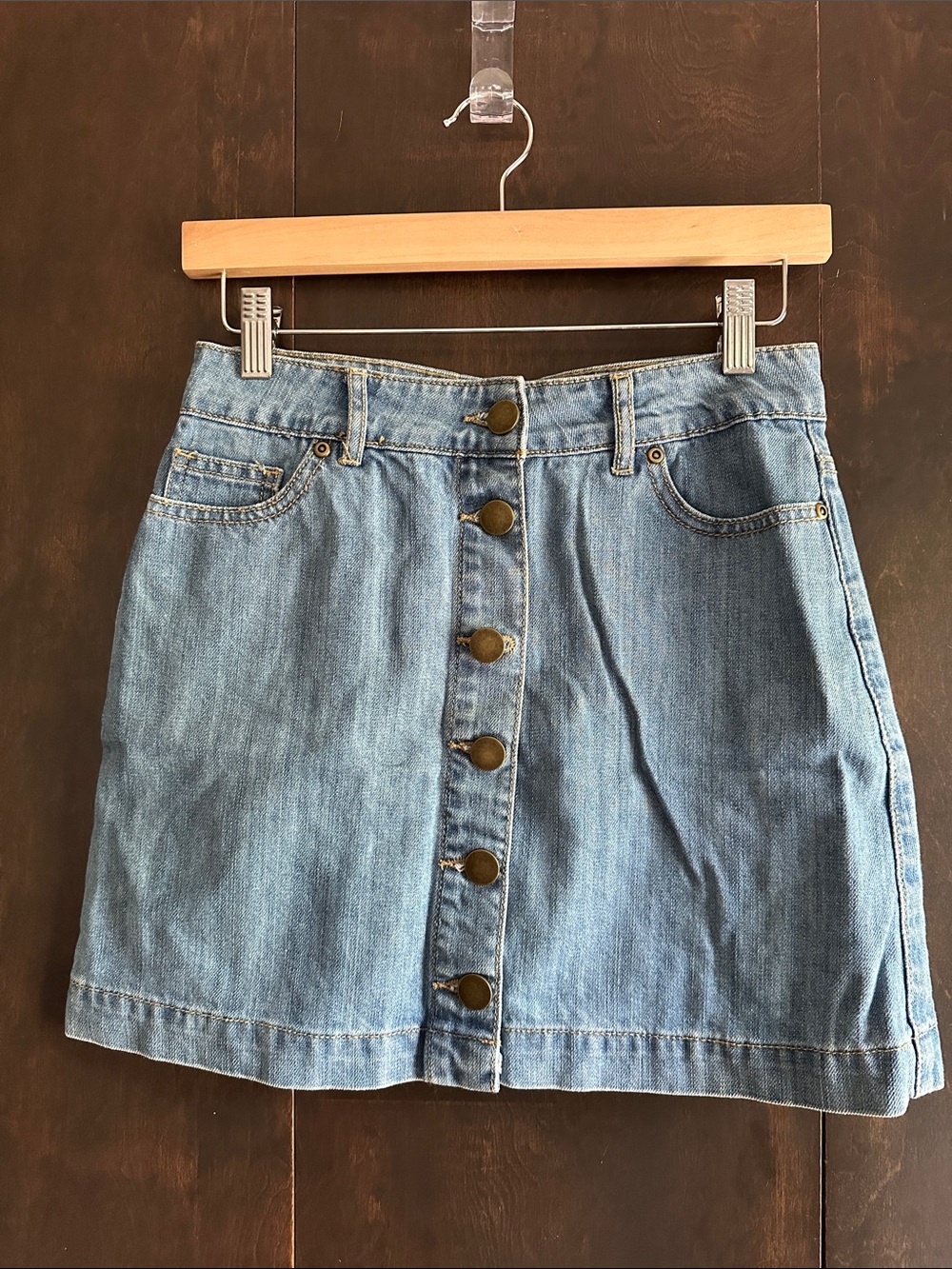 Forever 21 Light Blue Button-Front Denim Mini Skirt